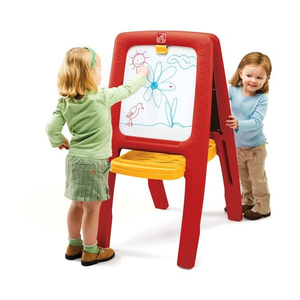 Kaplan Early Learning Caballete ajustable de 2 lados con 6 vasos de pintura  para niños, caballete de arte de madera de doble cara para niños